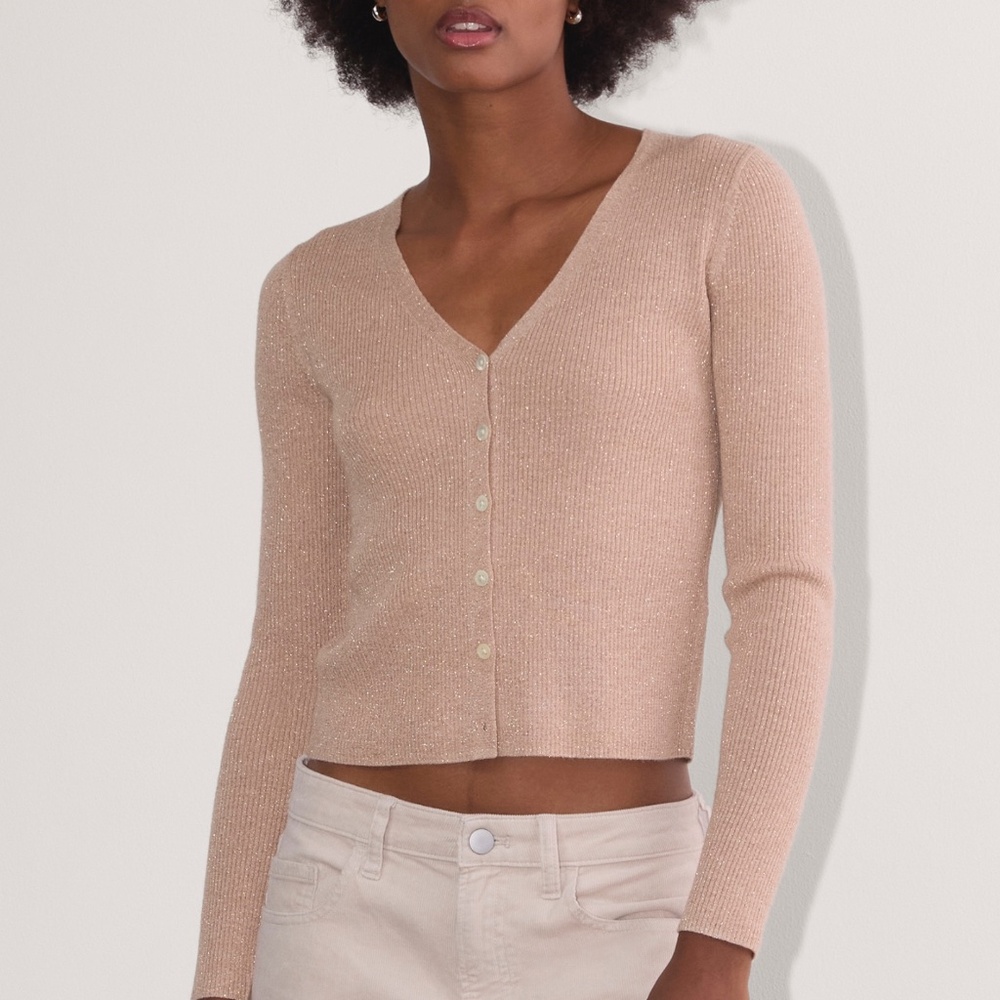 Everlane The Cardigan in Lurex Merino rose gold cardigan medium NWT